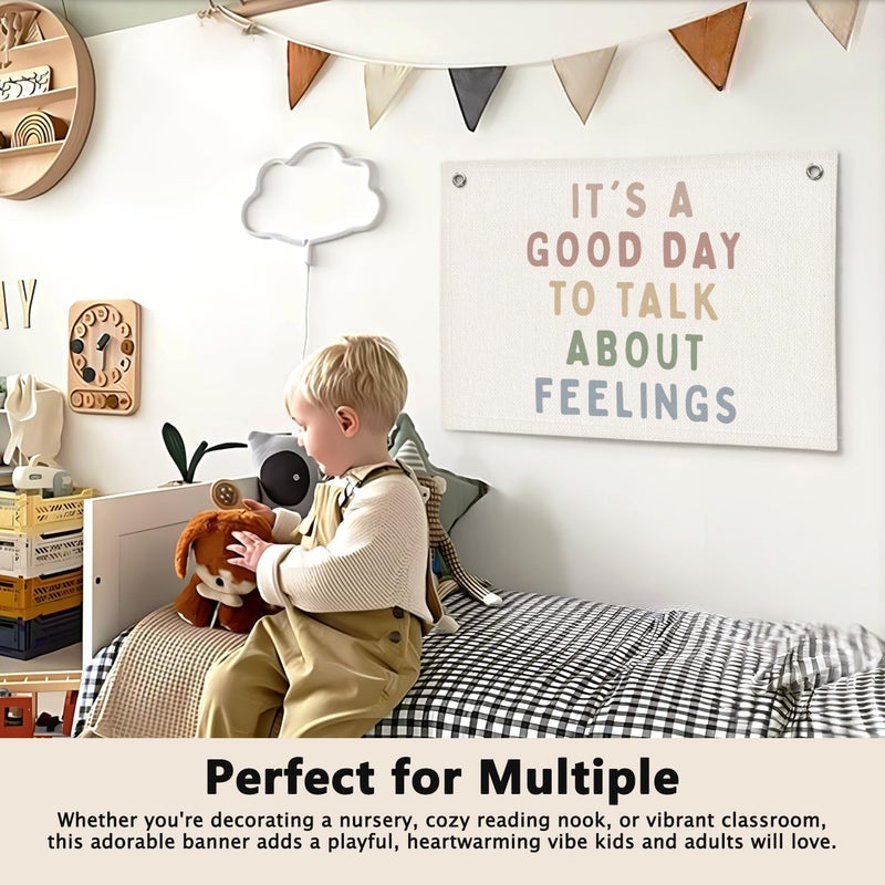 ETVISO Mental Health It's a Good Day to Talk About Feelings Therapy Office Decor - Linen Banner Wall Hanging Canvas Banner Flag Decor for Therapy School Counselor Counseling Office - Image 5